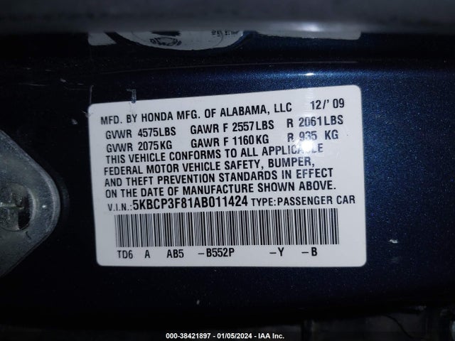 2010 HONDA ACCORD 3.5 EX-L VIN: 5KBCP3F81AB011424