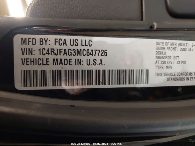 1C4RJFAG3MC647726 Jeep Grand Cherokee Laredo X 4x4
