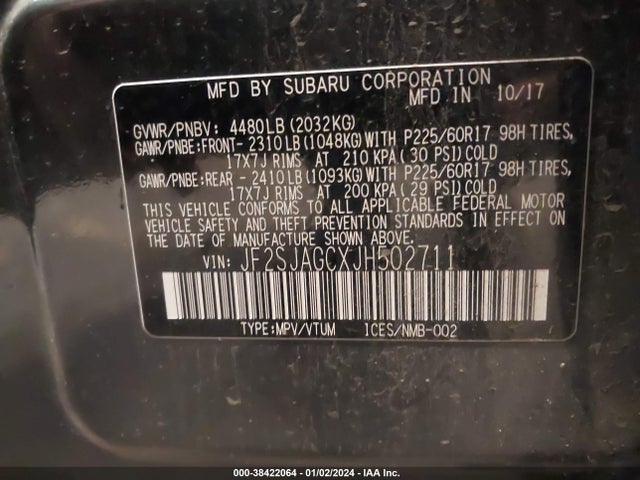 Subaru Forester 2.5i Premium 2018 JF2SJAGCXJH502711 Image 9