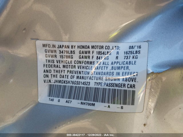 Honda FIT EX 2016 JHMGK5H76GS014523 Image 9