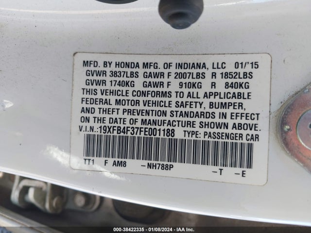 Honda CIVIC HYBRID 2015 19XFB4F37FE001188 Image 9