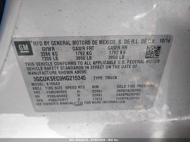 Chevrolet Silverado 1500 2lz 2017 3GCUKSEC9HG215345 Image 9