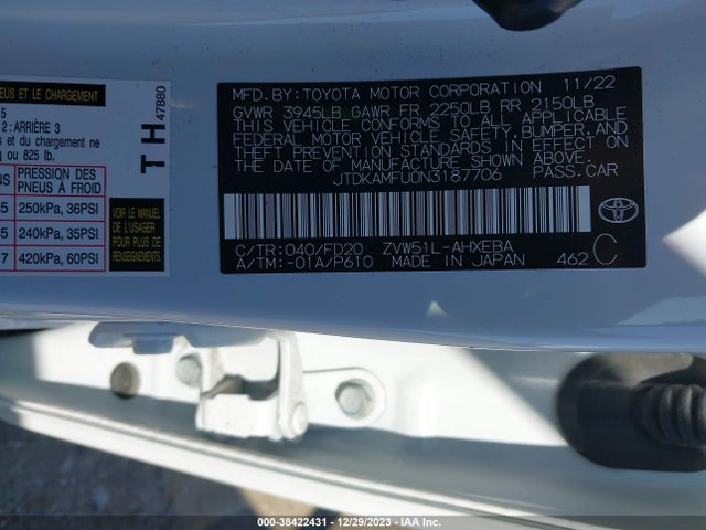 2022 TOYOTA PRIUS LE VIN: JTDKAMFU0N3187706