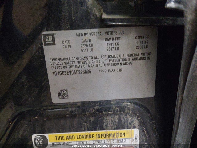 2010 BUICK LACROSSE CXS VIN: 1G4GE5EV0AF296035