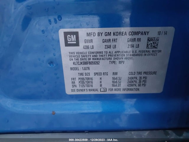 Chevrolet Trax 1ls 2015 KL7CJKSB6FB059262 Image 9