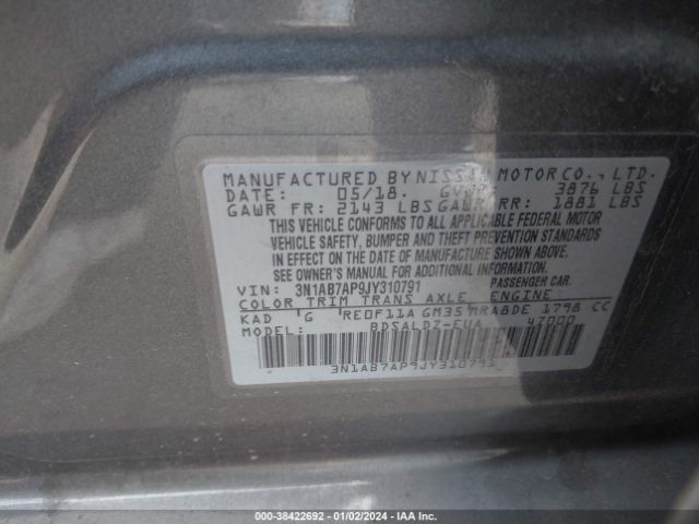 3N1AB7AP9JY310791 Nissan SENTRA SV