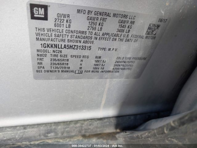 1GKKNLLA5HZ313315 GMC Acadia Sle-2