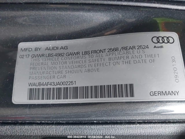 Audi S4 3.0t Premium Plus 2018 WAUB4AF43JA002251 Image 9