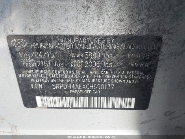Hyundai ELANTRA SE 2016 5NPDH4AEXGH690137 Image 9