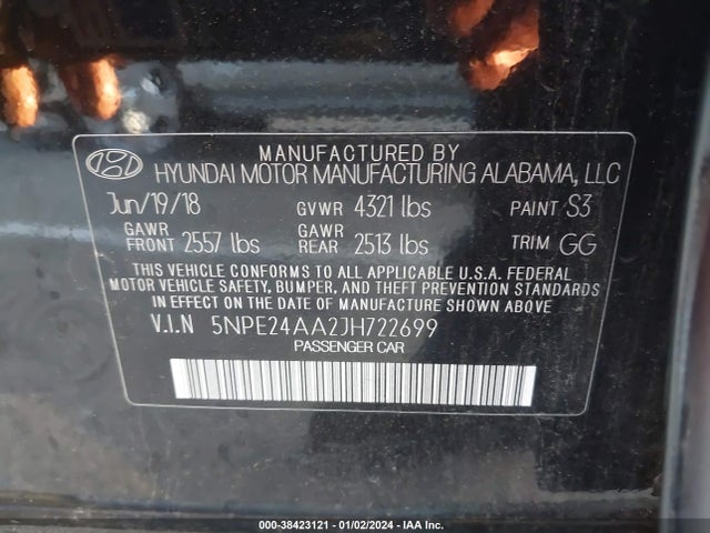 Продажа на аукционе авто 2018 Hyundai Sonata Eco, vin: 5NPE24AA2JH722699, номер лота: 38423121