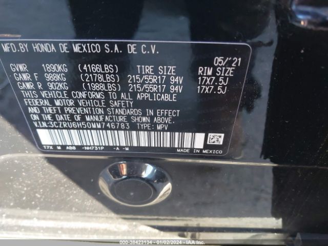 3CZRU6H50MM746783 Honda Hr-v Awd Ex