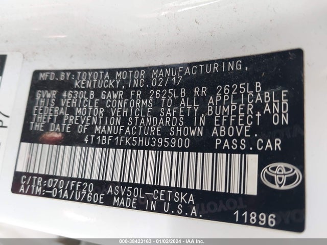 Toyota CAMRY SE 2017 4T1BF1FK5HU395900 Image 9