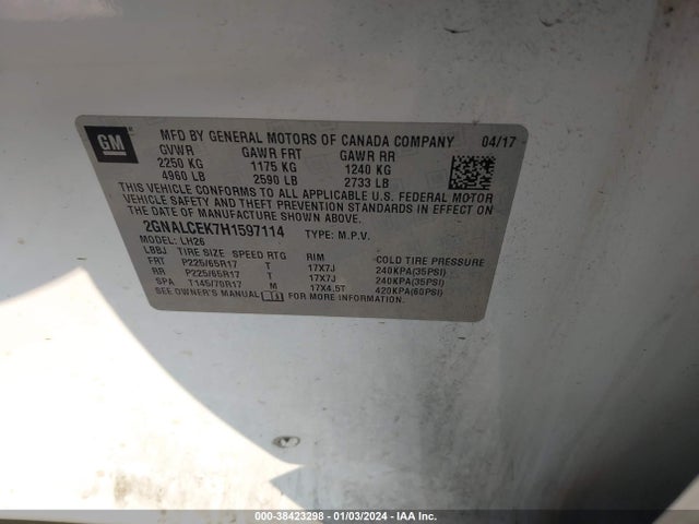 Chevrolet EQUINOX LT 2017 2GNALCEK7H1597114 Image 9