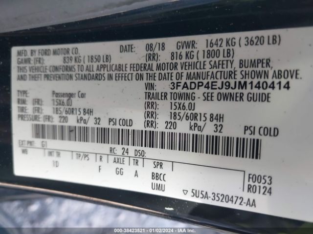 3FADP4EJ9JM140414 Ford FIESTA SE