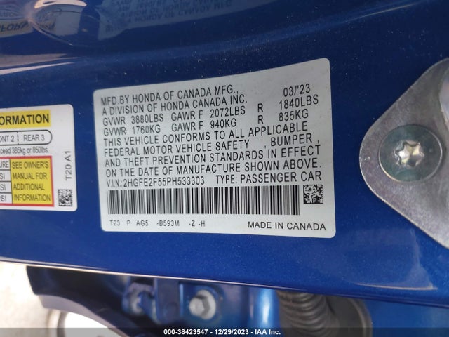 Honda Civic Sport 2023 2HGFE2F55PH533303 Image 9