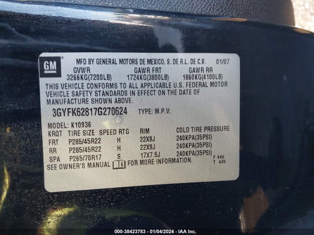 2007 CADILLAC ESCALADE EXT 3GYFK62817G270624 Photo 8