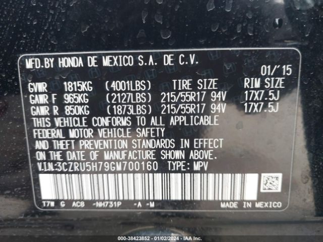 3CZRU5H79GM700160 Honda Hr-v Ex-l