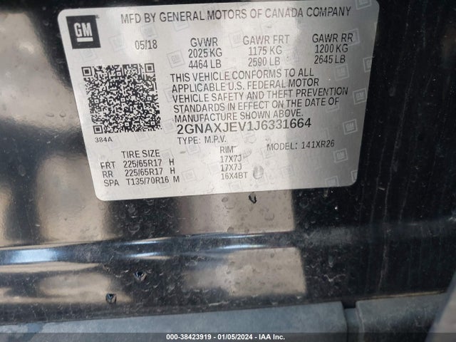 Chevrolet EQUINOX LT 2018 2GNAXJEV1J6331664 Image 9