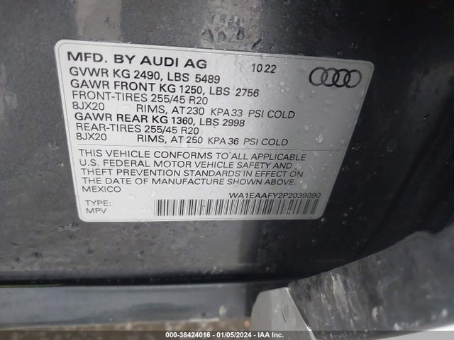 WA1EAAFY2P2039090 Audi Q5 Premium Plus 45 Tfsi S Line Quattro