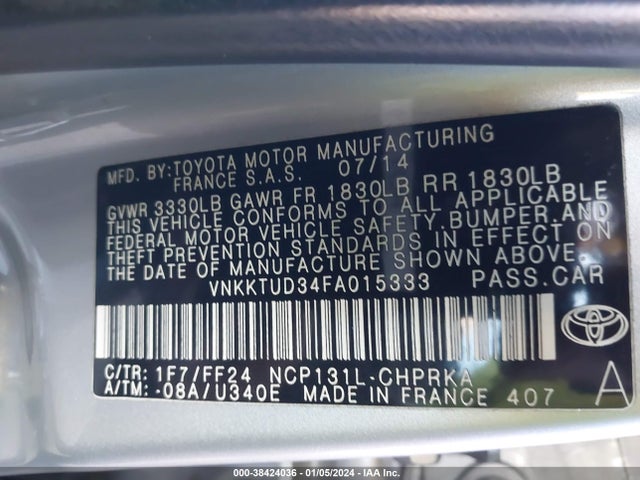 Toyota Yaris Se 2015 VNKKTUD34FA015333 Image 9