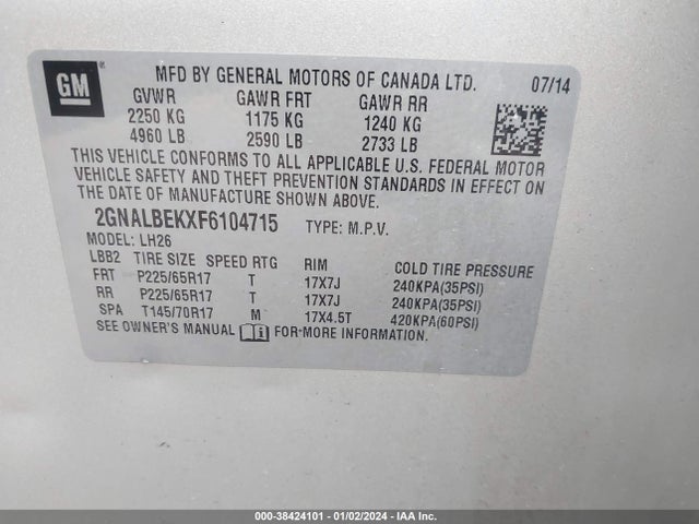 Chevrolet EQUINOX 1LT 2015 2GNALBEKXF6104715 Image 9