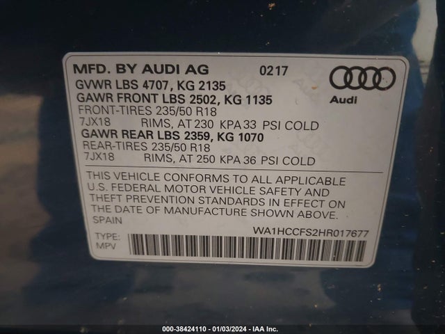WA1HCCFS2HR017677 Audi Q3 2.0t Premium