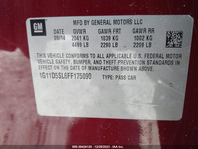 Chevrolet MALIBU 2LT 2015 1G11D5SL6FF175090 Image 9