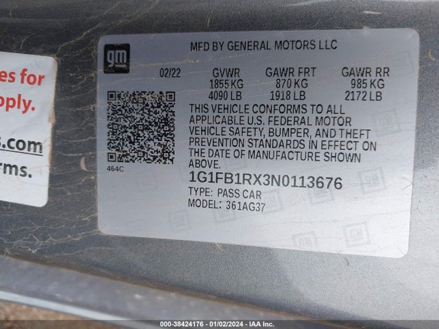 Chevrolet Camaro Rwd  1lt 2022 1G1FB1RX3N0113676 Image 9