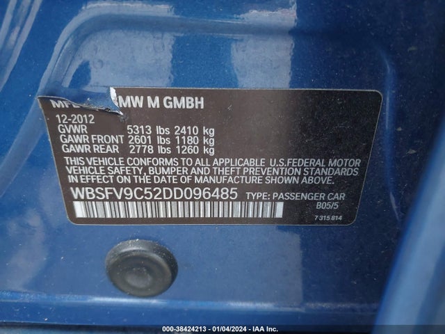 Aukcja sprzedaży 2013 Bmw M5, vin: WBSFV9C52DD096485, numer aukcji: 38424213