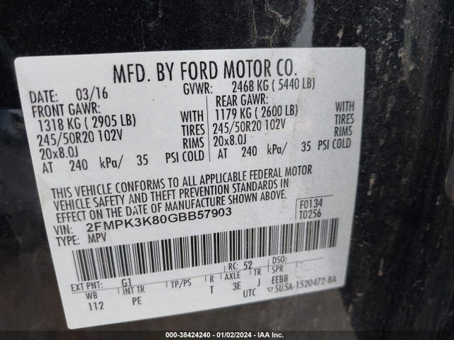 Ford Edge Titanium 2016 2FMPK3K80GBB57903 Image 9