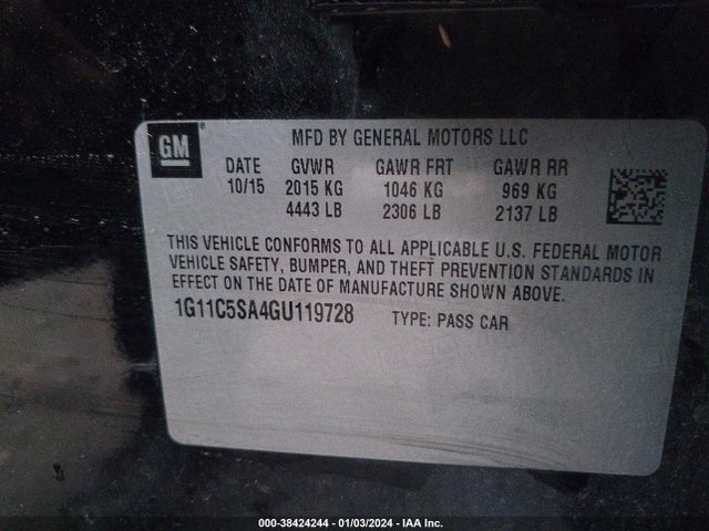2016 CHEVROLET MALIBU LIMITED LT VIN: 1G11C5SA4GU119728