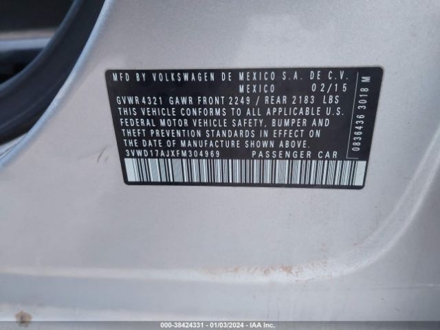 3VWD17AJXFM304969 Volkswagen Jetta 1.8t Se