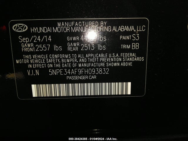 Hyundai Sonata Limited 2015 5NPE34AF9FH093832 Image 9