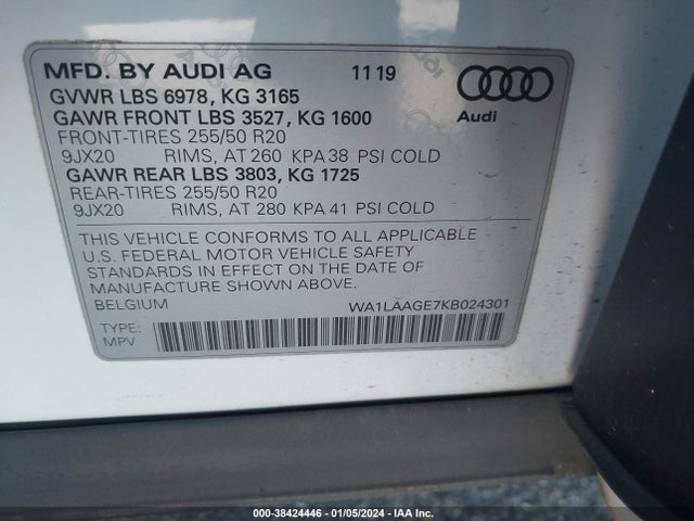 WA1LAAGE7KB024301 Audi E-tron Premium Plus