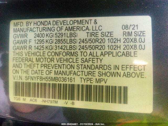 2021 HONDA PASSPORT 5FNYF8H55MB036161 Photo 8