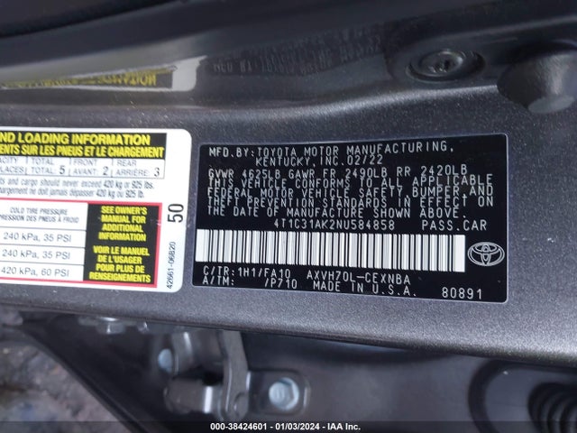 Toyota Camry Le Hybrid 2022 4T1C31AK2NU584858 Image 9