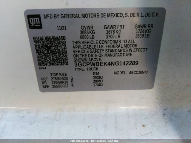 3GCPWBEK4NG142289 Chevrolet SILVERADO 1500 LTD