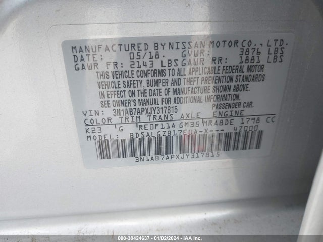 Nissan SENTRA SL 2018 3N1AB7APXJY317815 Image 9