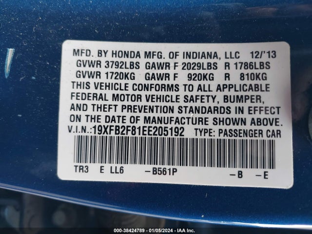Honda CIVIC EX 2014 19XFB2F81EE205192 Image 9