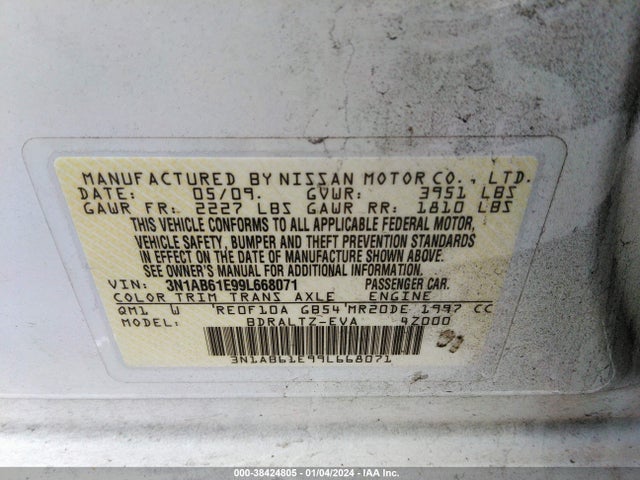 2009 NISSAN SENTRA 2.0SR VIN: 3N1AB61E99L668071