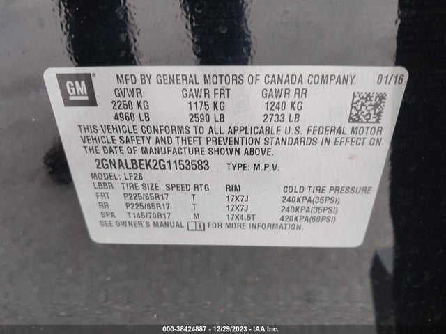 Chevrolet EQUINOX LS 2016 2GNALBEK2G1153583 Image 9