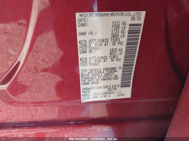 Nissan Titan Sl 2017 1N6AA1E55HN501103 Image 9