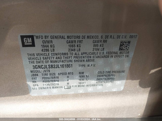 Chevrolet Trax Lt 2018 3GNCJLSB2JL161861 Image 9
