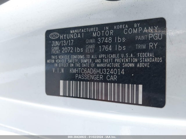 2017 HYUNDAI VELOSTER VALUE EDITION VIN: KMHTC6AD6HU324014