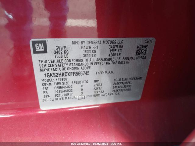 1GKS2HKCXFR565745 GMC Yukon Xl 1500 Slt