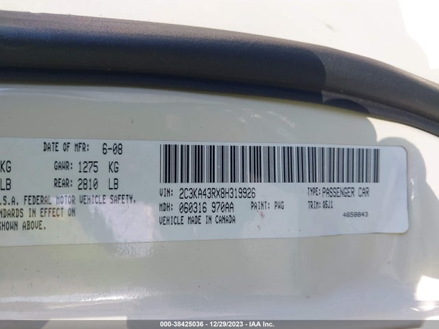 2008 CHRYSLER 300 LX VIN: 2C3KA43RX8H319926