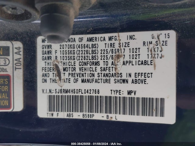 Honda CR-V EX 2015 5J6RM4H50FL042768 Image 9