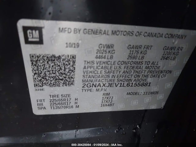 Chevrolet Equinox Fwd 2fl 2020 2GNAXJEV1L6155881 Image 9
