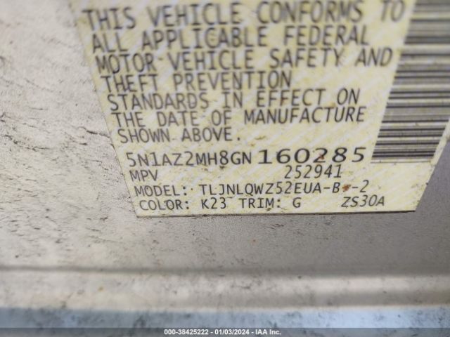 5N1AZ2MH8GN160285 Nissan MURANO SV