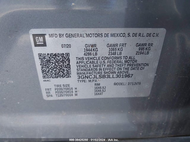 Chevrolet Trax Fwd Lt 2020 3GNCJLSB3LL301967 Image 9